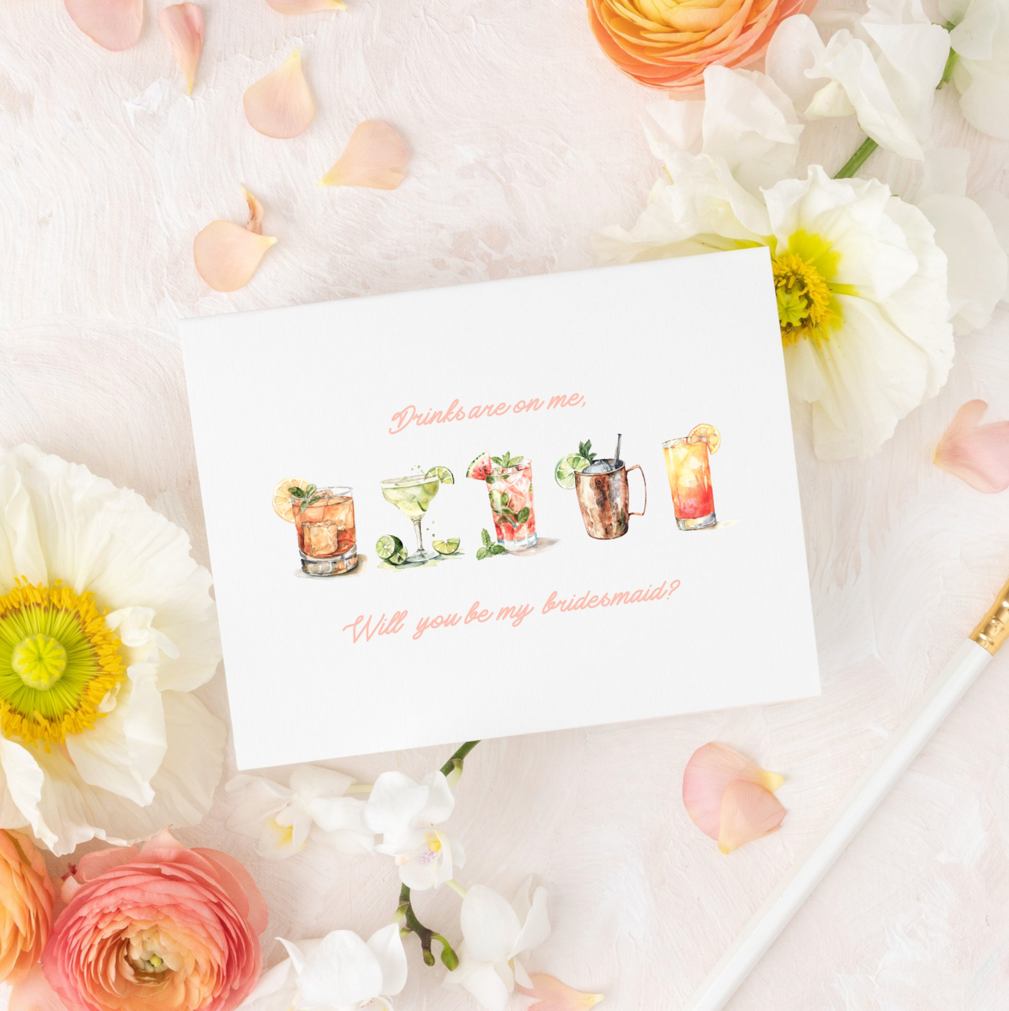 Drinks On Me Bridal Party Proposal Card